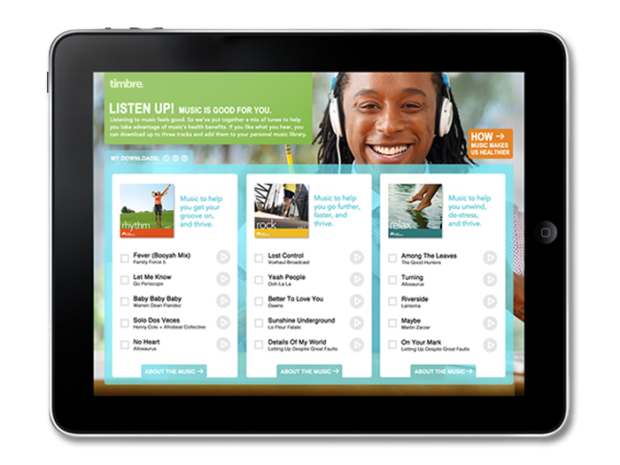 With the HealthTunes music-download program, Brand Timbre helps Kaiser Permanente surprise members and inspire them to adopt healthy habits like dancing and daily walks.
